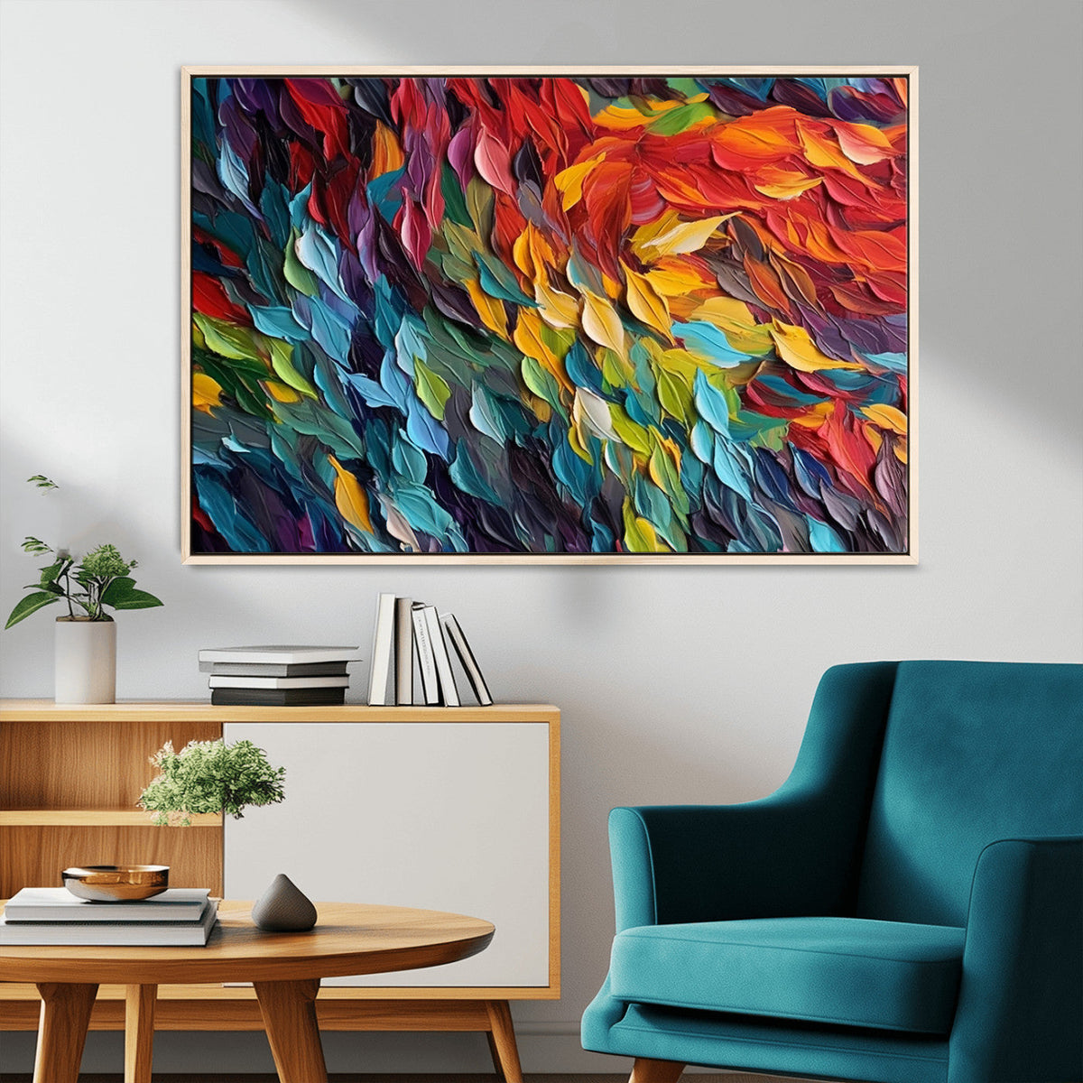 Vibrant Abstract Leaf Wall Art Canvas Print | Bold Colorful