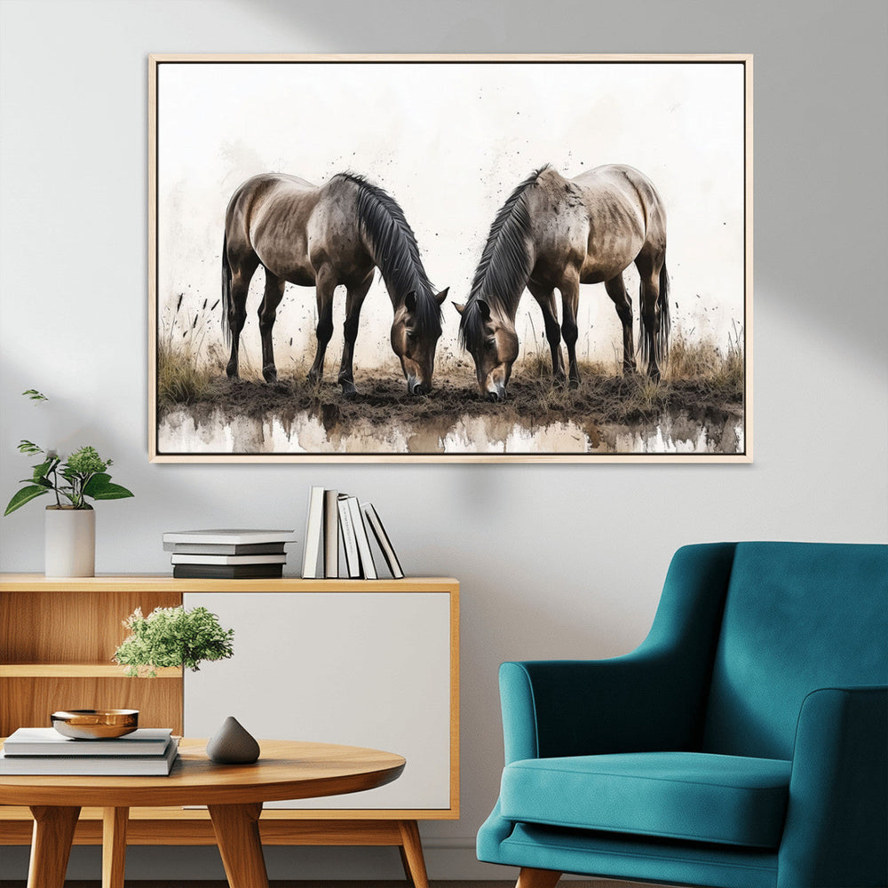 Chines Ink Style Horses Wall Art Canvas Print