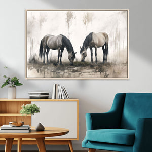Chines Ink Style Vintage Horses Wall Art Canvas Print for