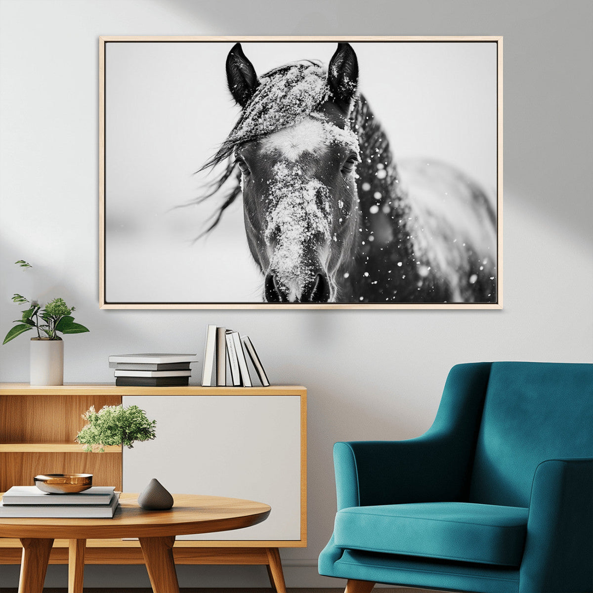 Western Wall Art | Black and White Winter Horse Wall Art |