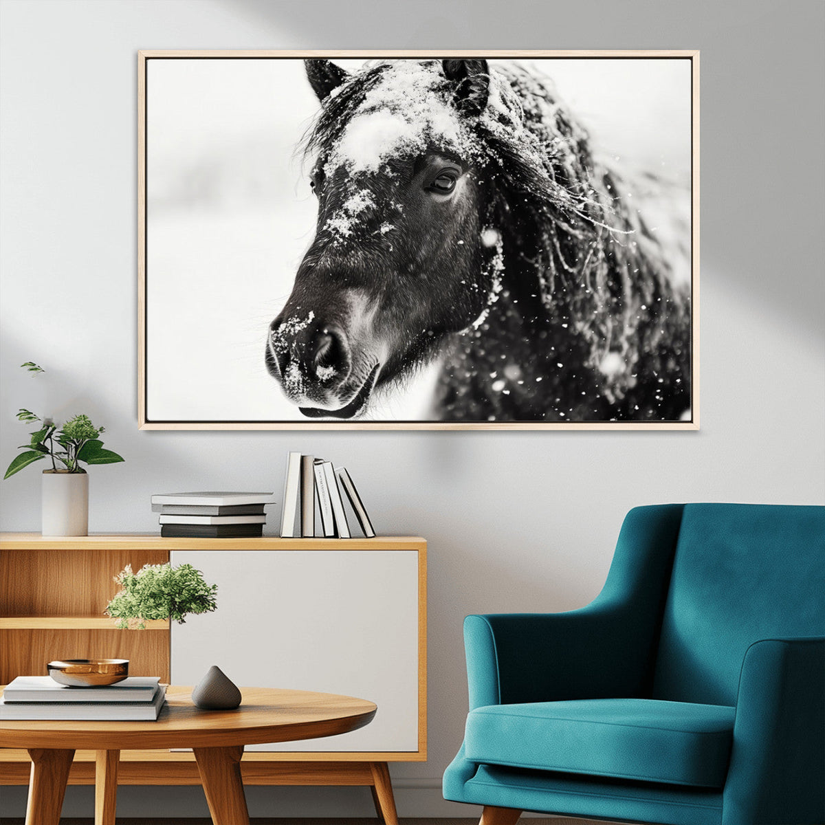 Framed Black and White Horse Wall Art | Ready to Hang and