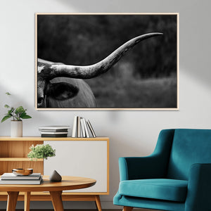 Cow Longhorn Wall Art | Black and White Print | Ready to