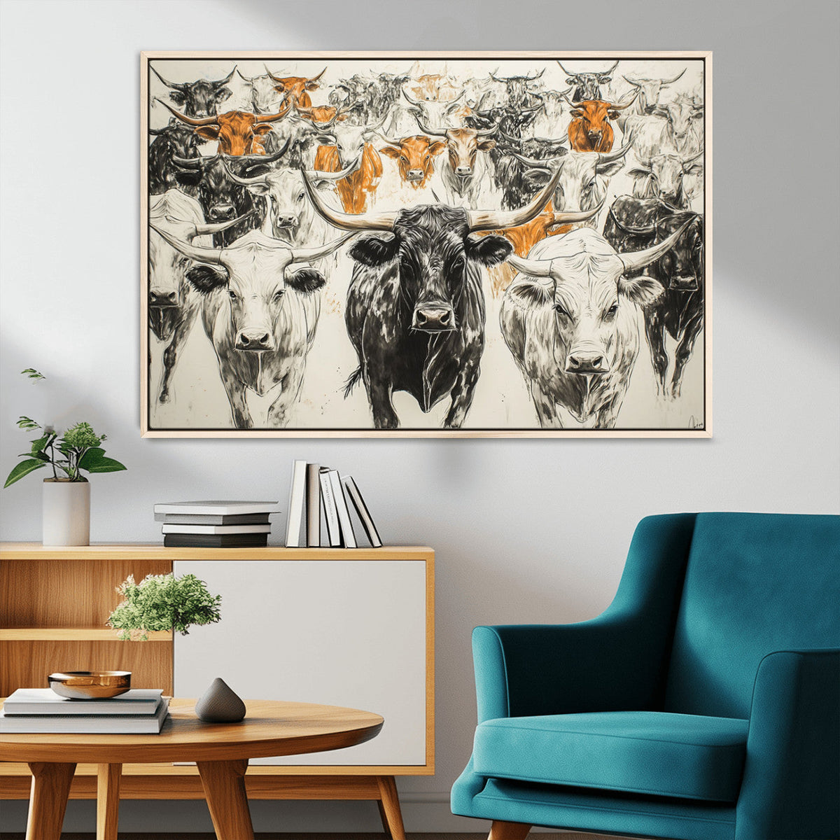 Texas Longhorn Wall Art Canvas Print – Herd Abstract Cow