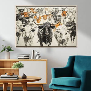 Texas Longhorn Wall Art Canvas Print – Herd Abstract Cow