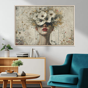 Abstract Floral Women Patel Wall Art Canvas Print