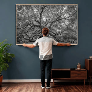 Majestic Angel Oak Tree Black and White Canvas Print – Multi