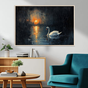 Abstract Swan on Water Wall Art Canvas Print - Elegant