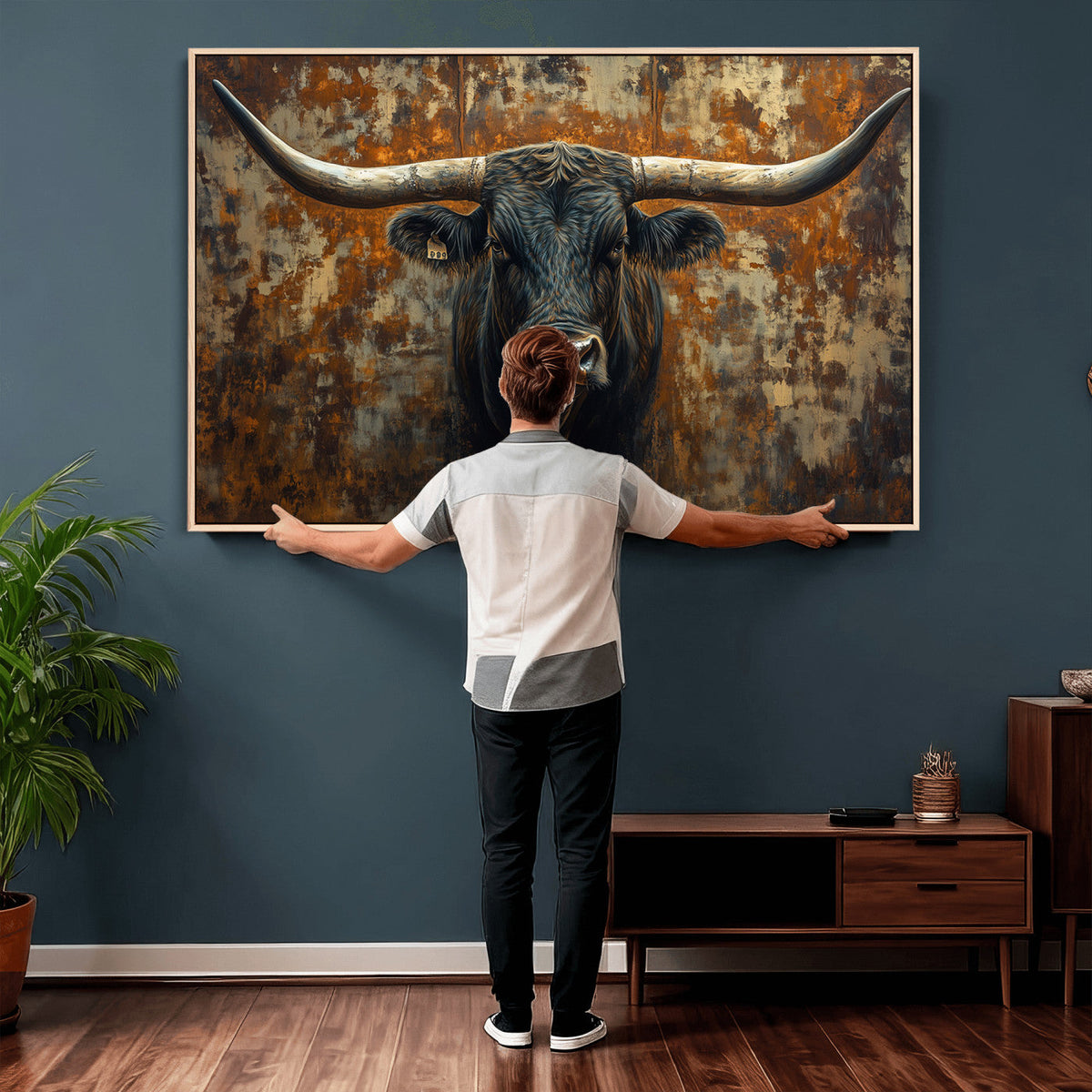 Longhorn Texas Cow Bull Wall Art | Rustic Farmhouse Canvas