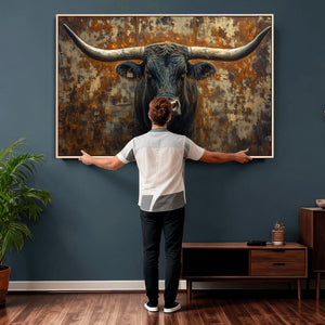 Longhorn Texas Cow Bull Wall Art | Rustic Farmhouse Canvas