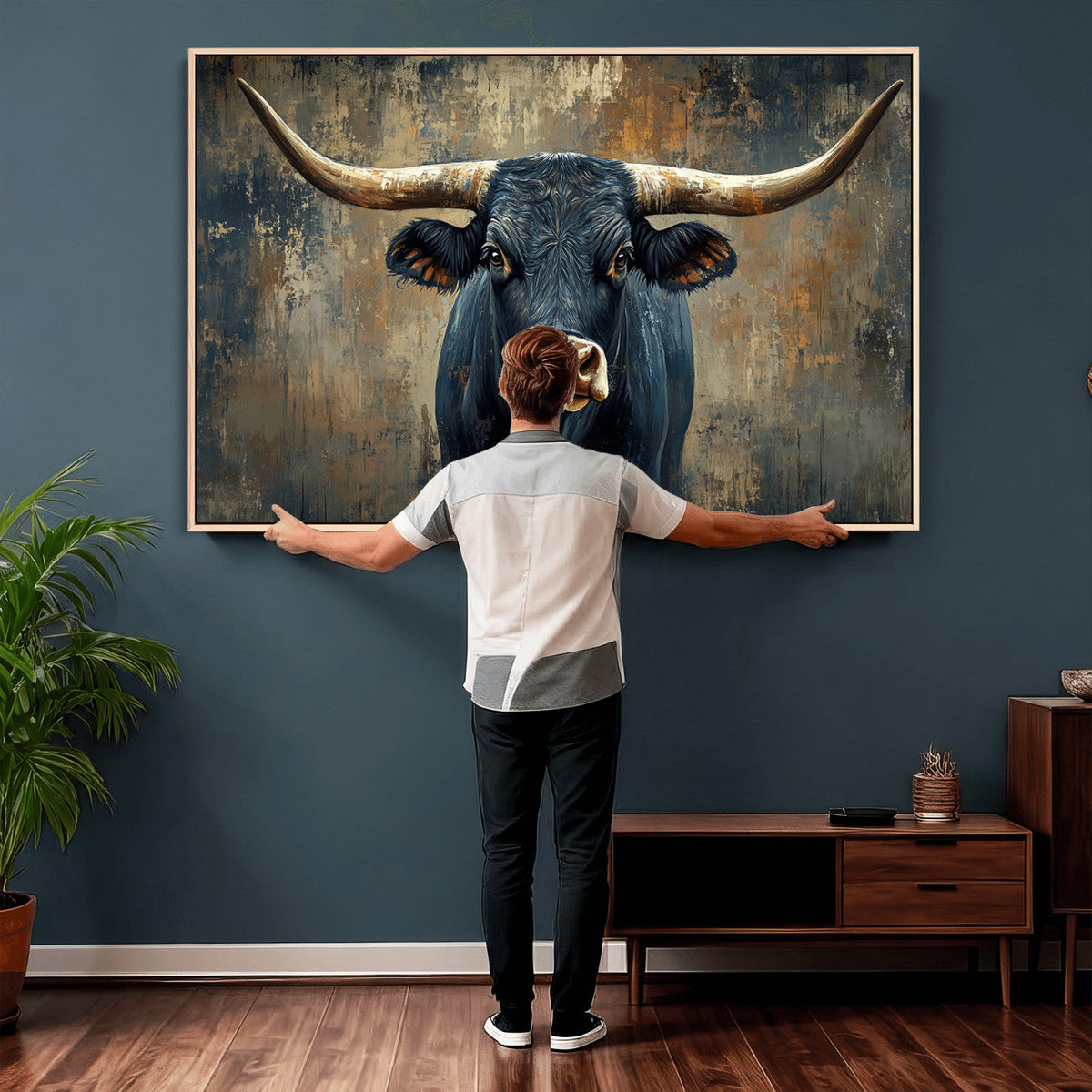 Texas Western Wall Art Canvas Print - Abstract Cow Longhorn