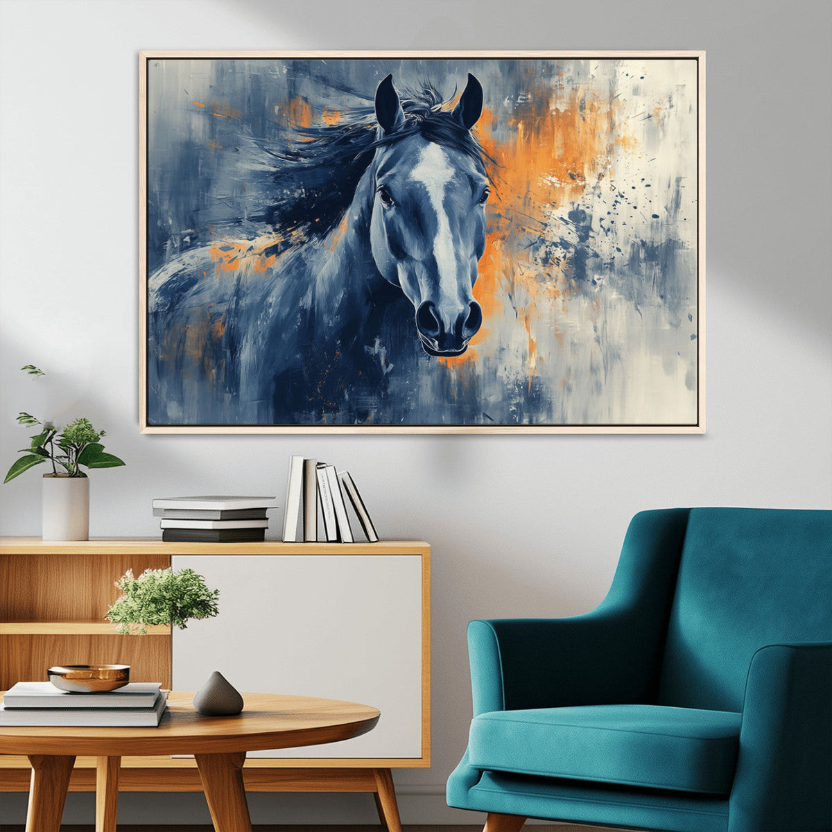 Abstract Blue Horse Wall Art Print Canvas | Horse Wall Art