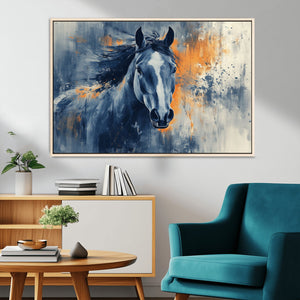 Abstract Blue Horse Wall Art Print Canvas | Horse Wall Art