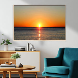 Golden Horizon Sunset Over Ocean Wall Art Canvas Print –
