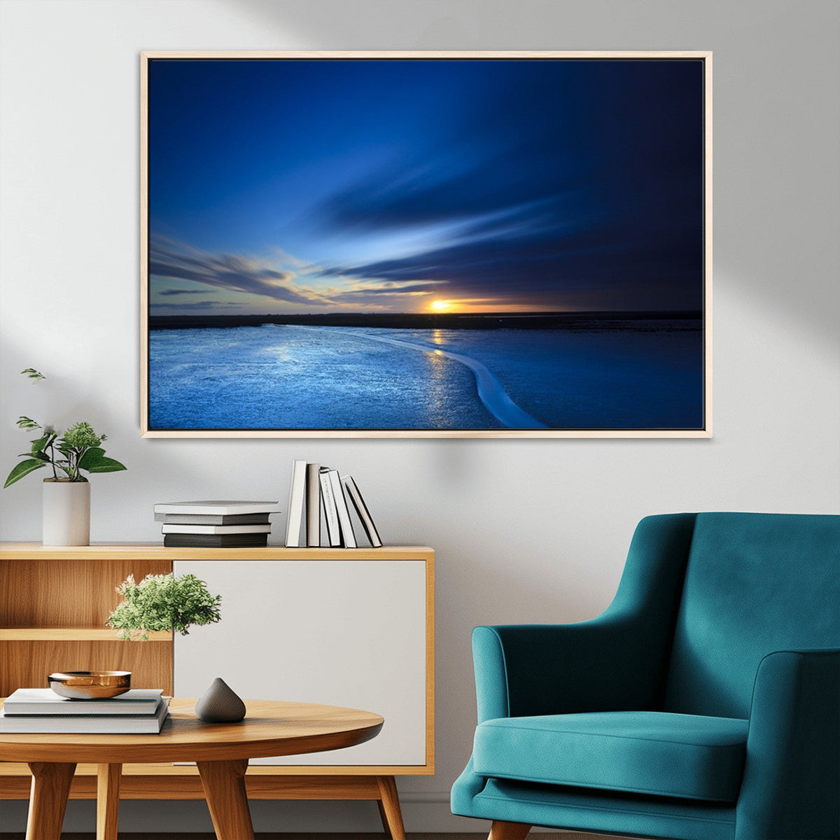 Blue Sunset Ocean Canvas Wall Art Print – Serene Coastal