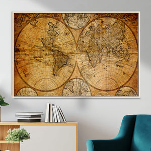 Vintage World Map Canvas Print – Antique Push Pin Travel