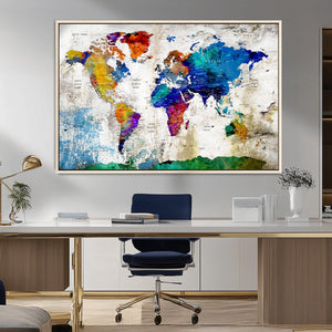 World Map Canvas Print – Framed Travel Map Wall Art for