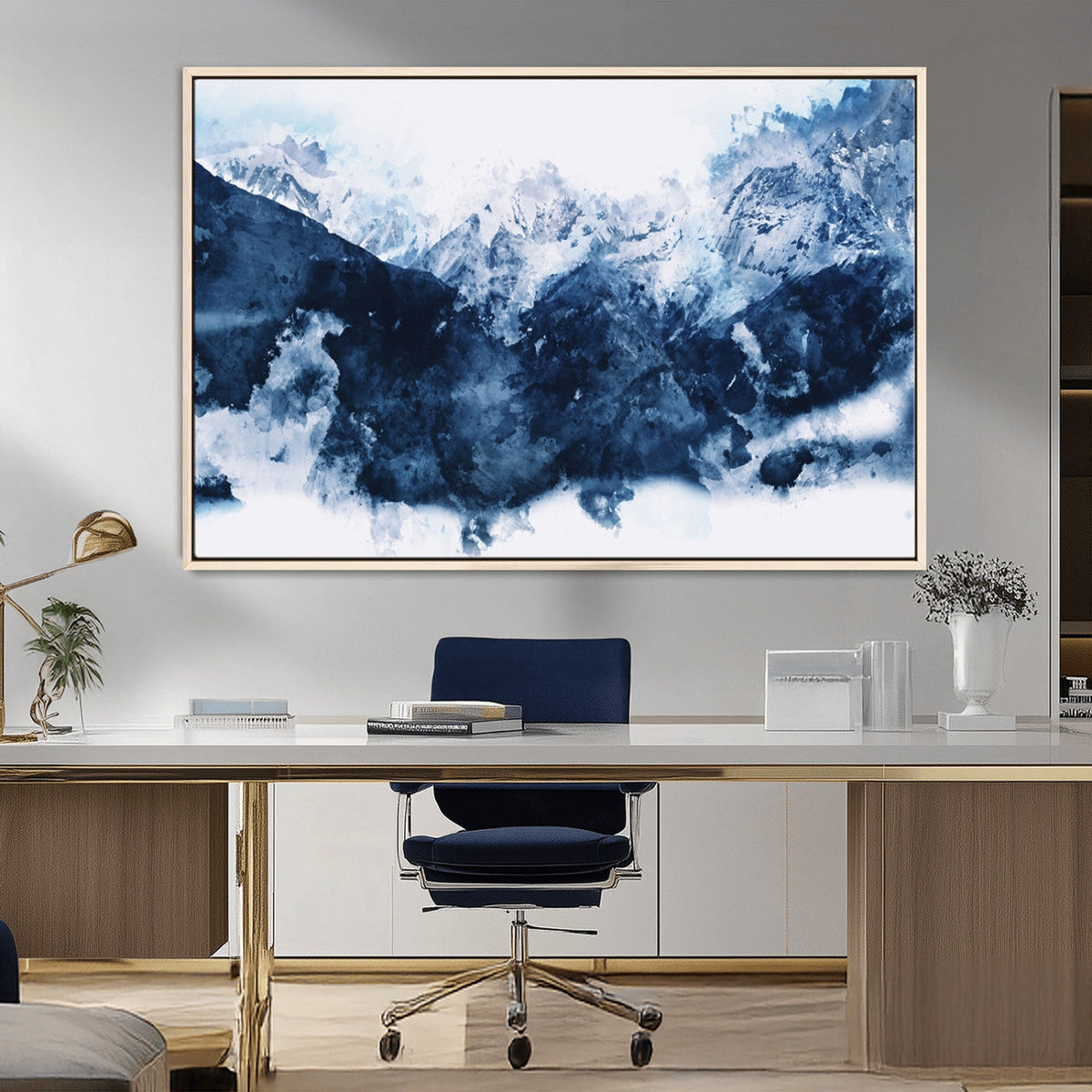 Abstract Blue Mountain Canvas Wall Art – Modern Triptych