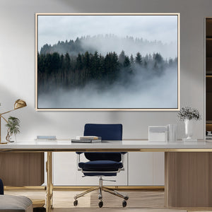 Autumn and Misty Trees in the Forest Wall Art Canvas Print,