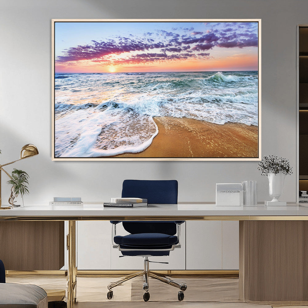 Coastal Sunset Art Beach Canvas Wall Art Print | Ocean Waves