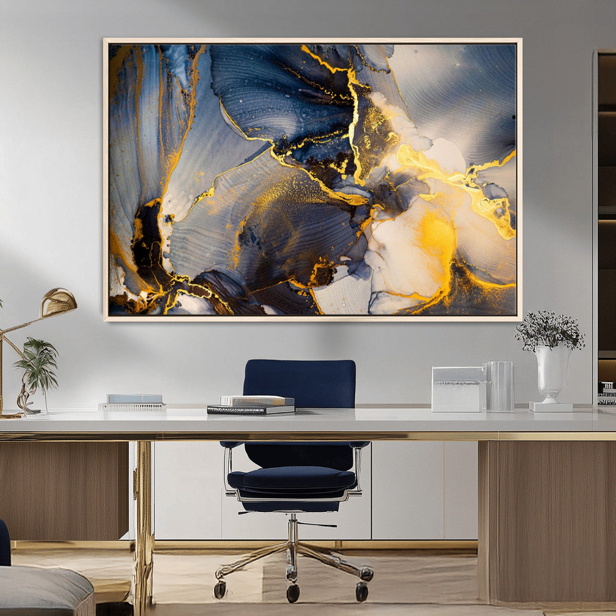 Large Abstract Wall Art Print -  Gold and Blue Abstract