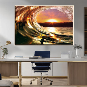 Golden Wave Sunset Triptych Canvas Art, Giclee Canvas Print