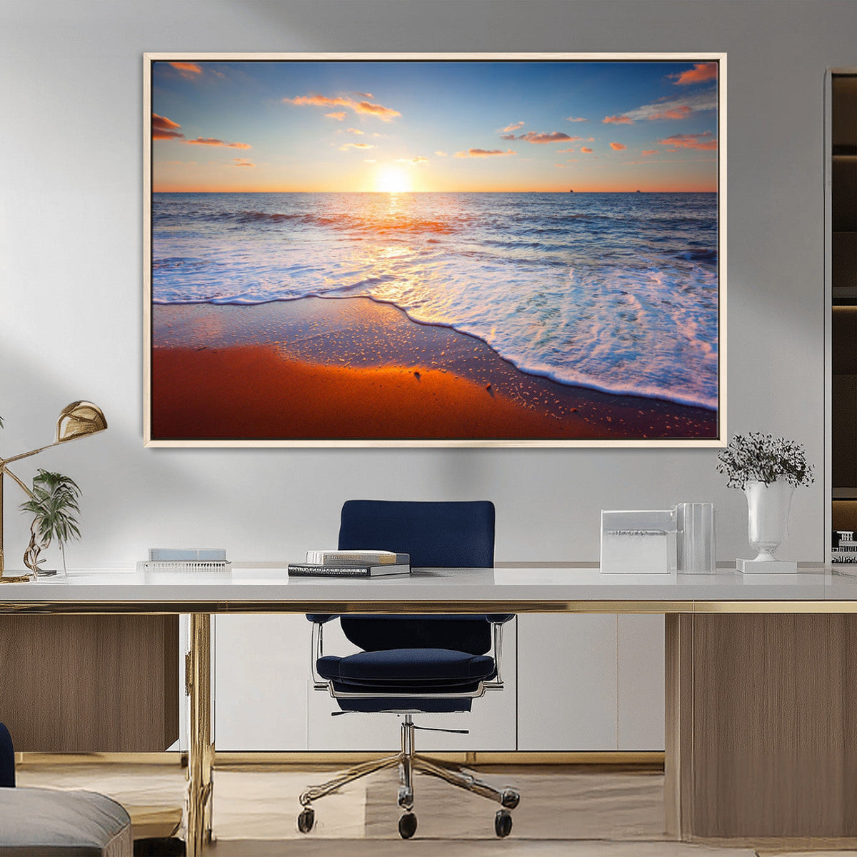 Tropical Ocean Sunset Wall Art Canvas Print, Golden Beach