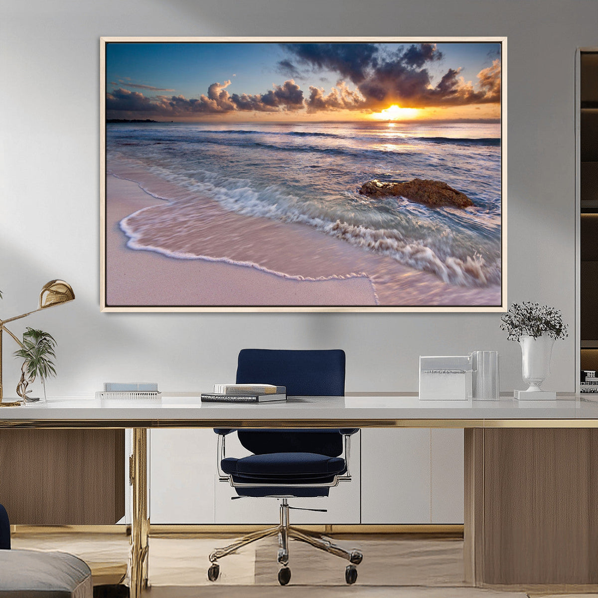 Sea Ocean Sunset Beach Wall Art Canvas Print