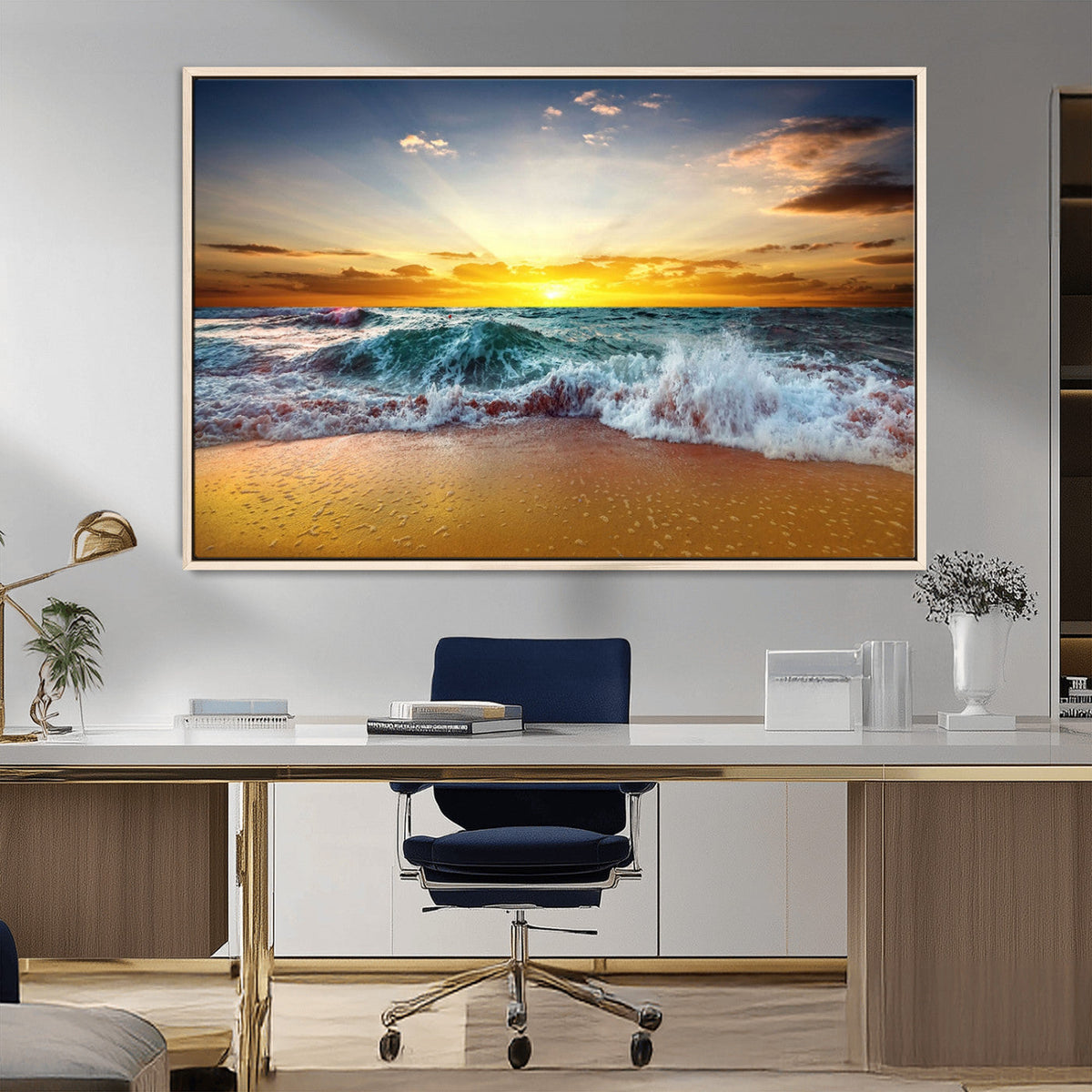 Golden Sunset Ocean Waves Wall Art Canvas Print – Multi