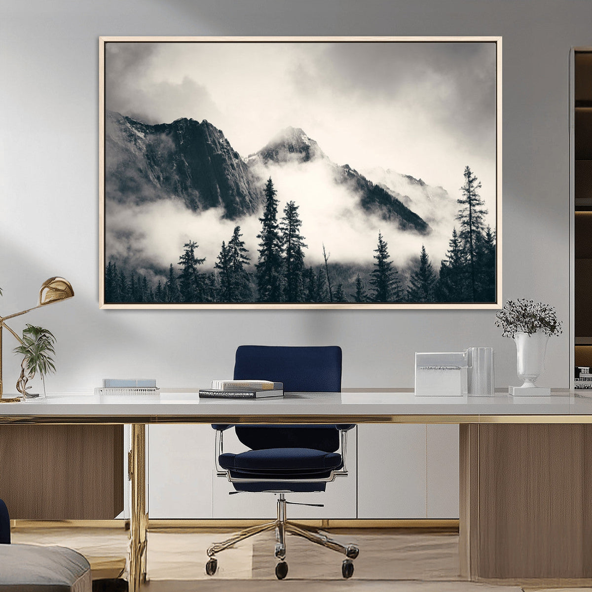 Large Foggy Mountain Forest Wall Art Canvas Print | Misty