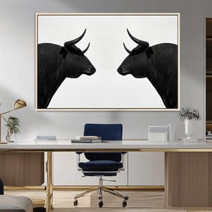 Spanish Bull Art - Framed Black and White Bull Canvas Print