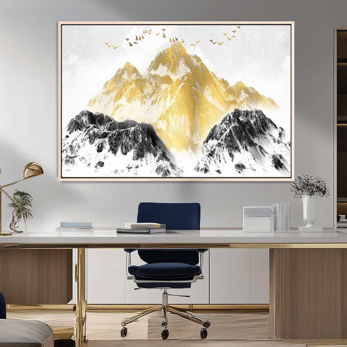 Golden Mountain Triptych Wall Art Canvas Print, Modern