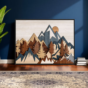 Woodland Mountain Landscape Triptych, Giclee Canvas Art for