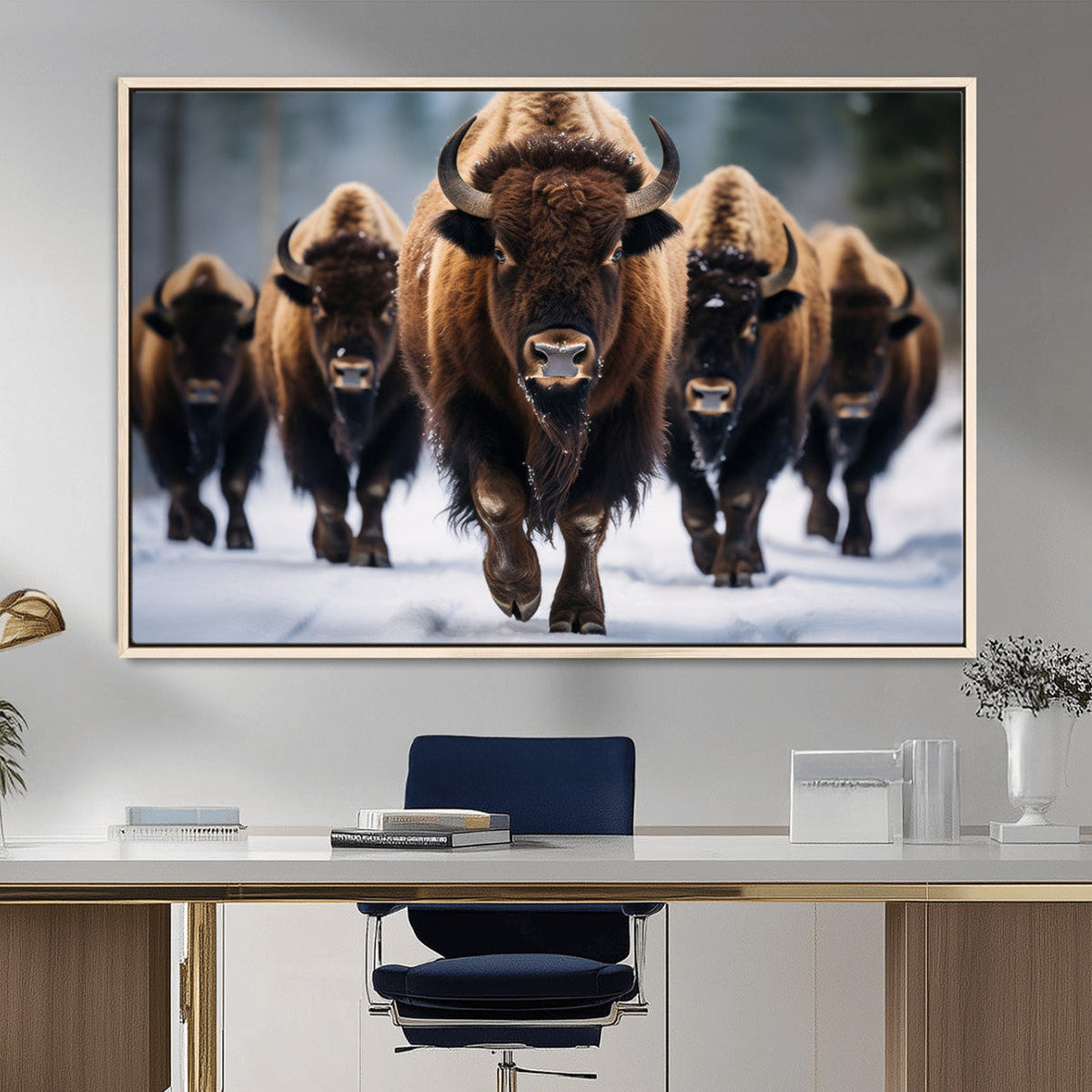 Buffalo Wall Art Canvas Print, American Bison Herd Wall Art