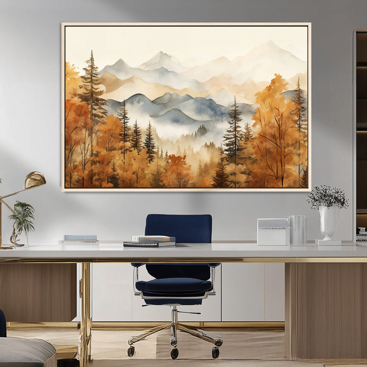 Golden Autumn Forest Wall Art Canvas | Mountain Landscape