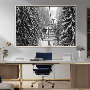 Winter Ski Lift Black and White Canvas Wall Art – Alpine