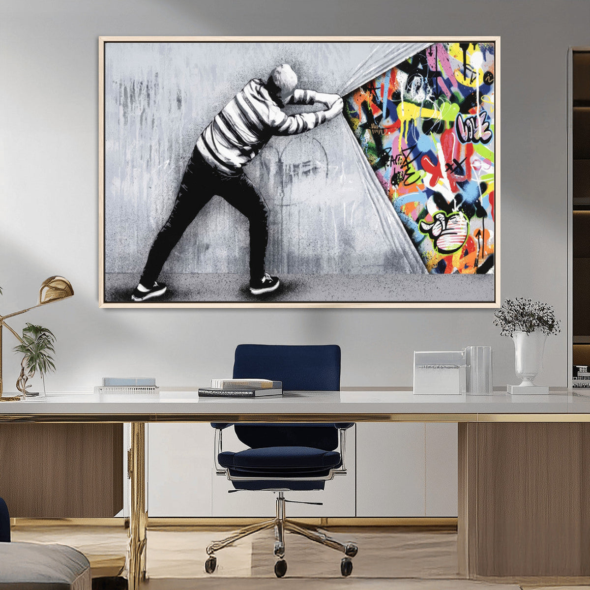 Banksy Art Behind the Curtain Street Wall Art Canvas Print |