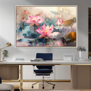Lotus Flower Wall Art | 3-Panel Giclee Canvas Print of Pink