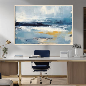 Abstract Ocean Canvas Wall Art - Coastal Blue and Gold