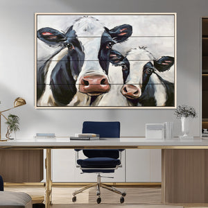 Vintage Baby and Mom Cattle Wall Art Canvas Print
