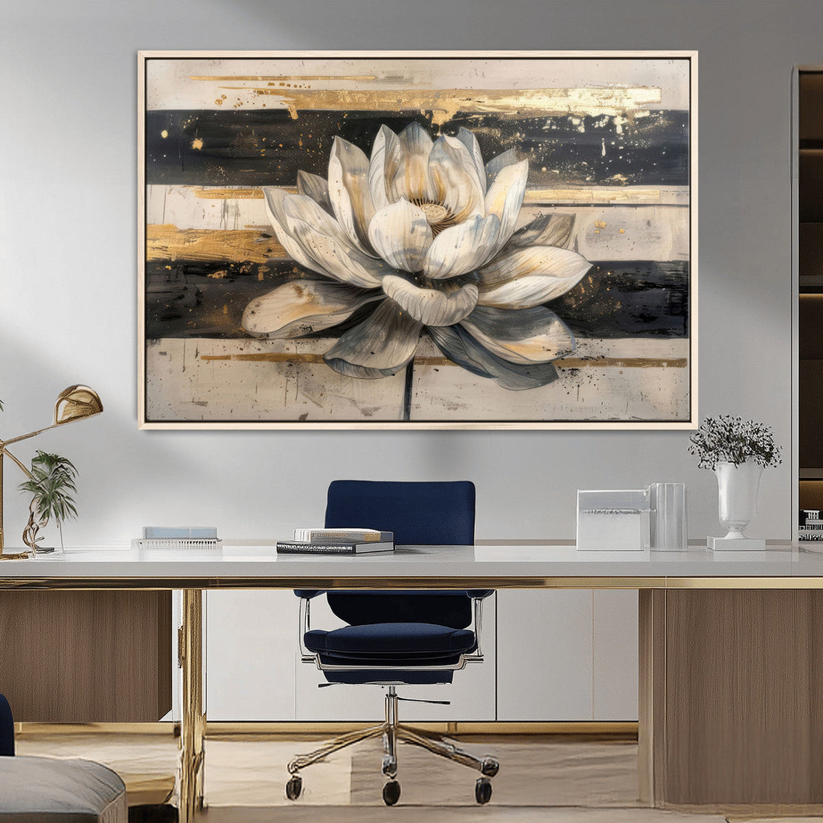 Lotus Flower Wall Art – Framed Abstract Floral Canvas