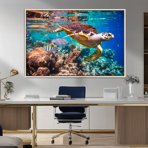 Sea Turtle Wall Art Canvas Print – Vibrant Ocean Coral Reef