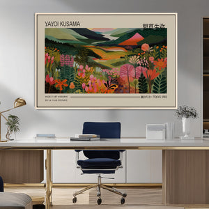 Yayoi Kusama Landscape Canvas Print, Vibrant Floral Mountain