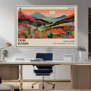 Yayoi Kusama Landscape Canvas Print, Vibrant Floral Mountain