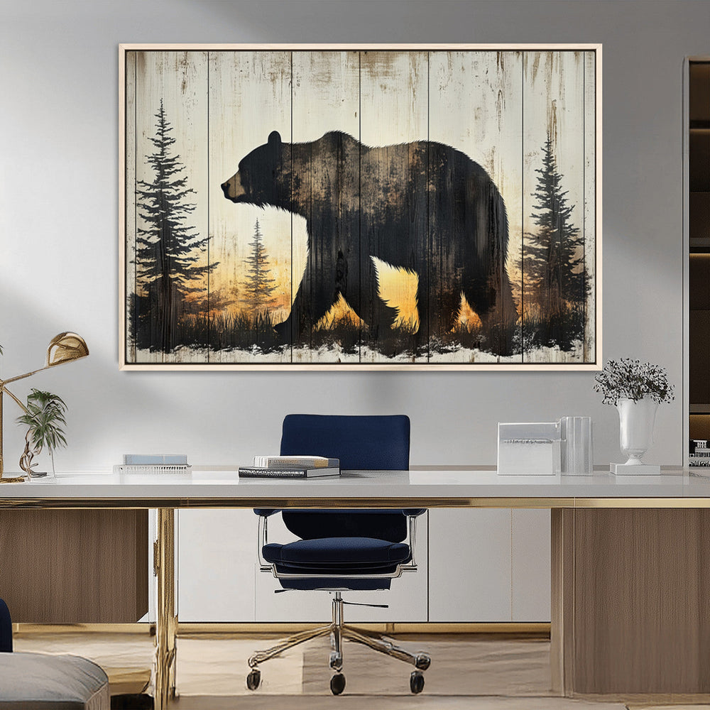Vintage Bear Wall Art Canvas Print for Farmhouse - Mountain