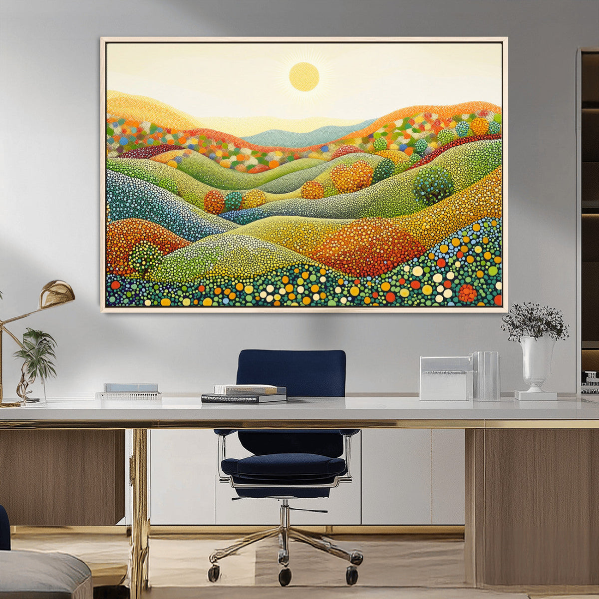 YAYOI KUSAMA Colorful Dot Art Landscape Canvas - Framed
