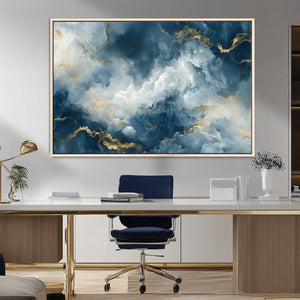 Large Abstract Print - Luxe Blue and Gold Abstract Canvas