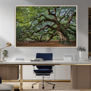 Historic Tree Wall Art – Framed Mossy Branch Canvas Artwork,