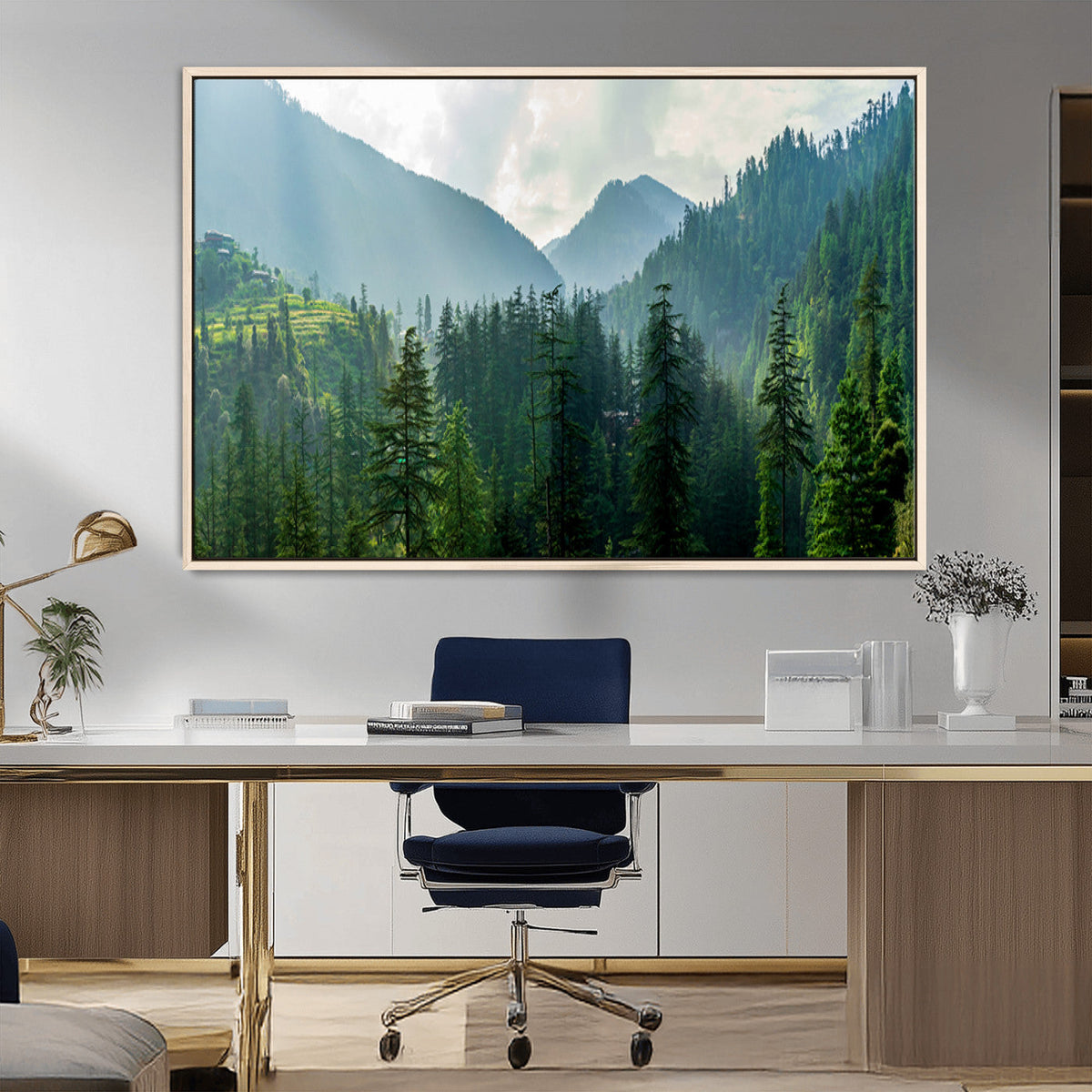Misty Forest Mountain Wall Art Canvas Print – Framed Serene