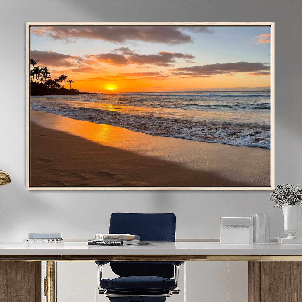 Tropical Beach Wall Art – Framed Sunset Ocean Canvas