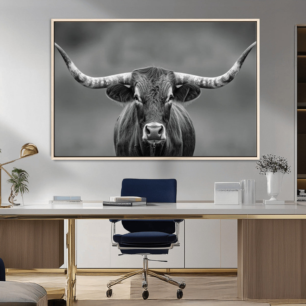 Texas Longhorn Wall Art Canvas Print – Framed Western Bull
